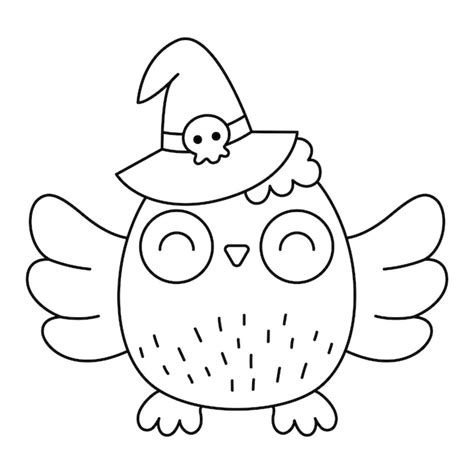 Premium Vector | Vector black and white kawaii owl in witch hat cute