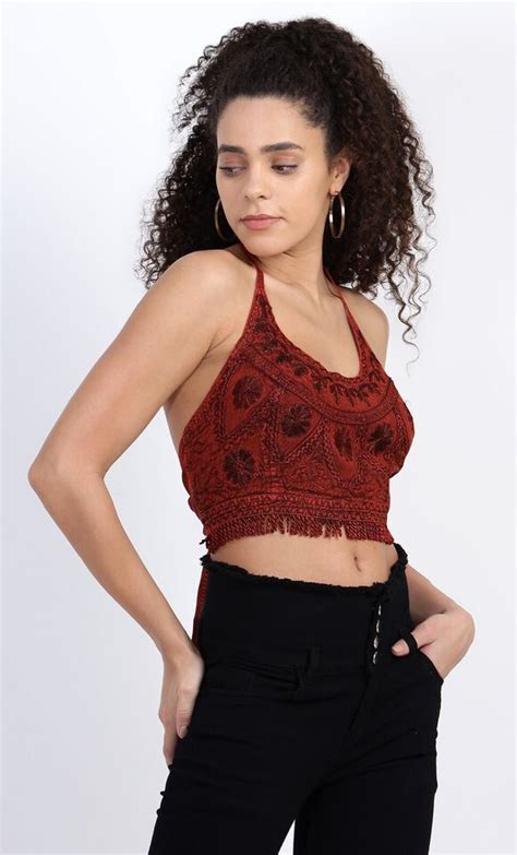 Halter Neck Bikini Top Bralette Back Tie Summer Beach Embroidered EBay