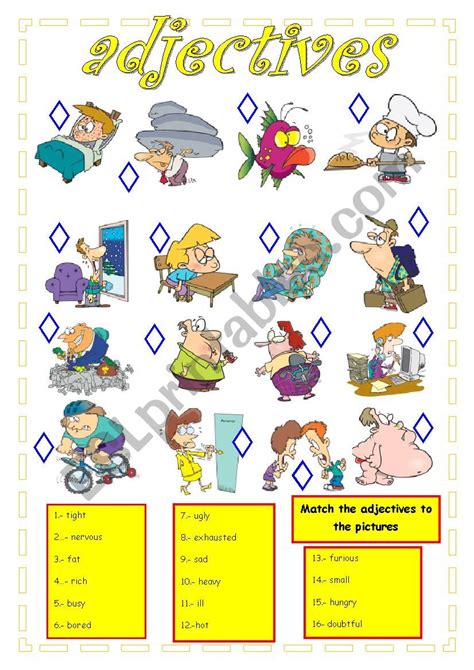 Matching Adjectives Esl Worksheet By Mariaah