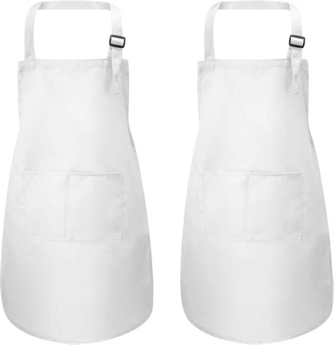 2 Pcs White Kids Apron With Pockets Adjustable Children Chef Aprons