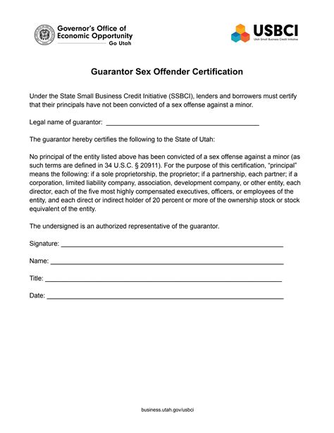 USBCI Guarantor Sex Offender Certification By Utah Governor S Office Of