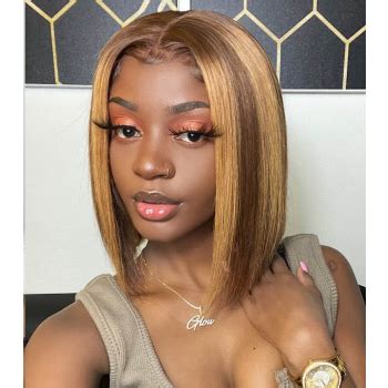 613 Blonde Ombre Color Black Roots Short Wavy Bob 4 5 Lace Front Wig 100 Human Hair