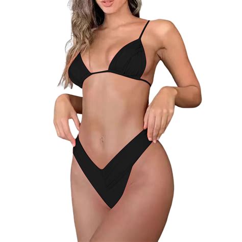 Sngxgn Women High Waisted Bikini Set Swimsuit Scoop Neck Cheeky Bathing Suit Black M Walmart