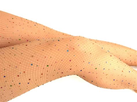Nude Fishnet Heavily Decorated Handmade Multi Color Rhinestone Crystals Embellished Pantyhose Etsy
