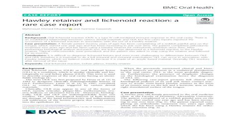 Hawley Retainer And Lichenoid Reaction A Rare Case Report Background