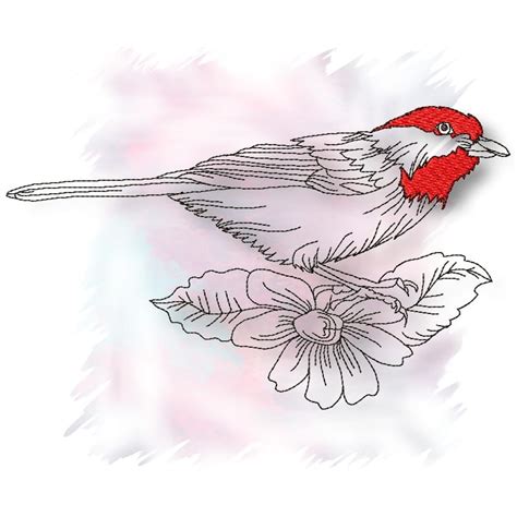 Redcap Bird in Linework Machine Embroidery ⋆ Pamela's Embroidery