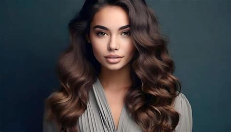 Premium AI Image Brunette Girl With Long Curly Shiny Hair Beautiful Smiling Woman Model Wavy