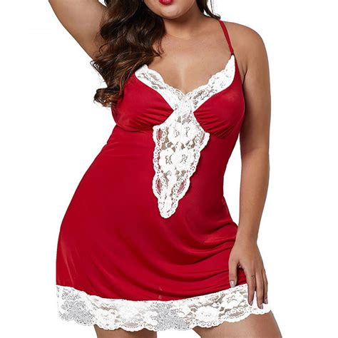 Homadles Plus Size Lingerie For Women Sleepwear Sexy Soft Halter Lace Piece Babydolls Red