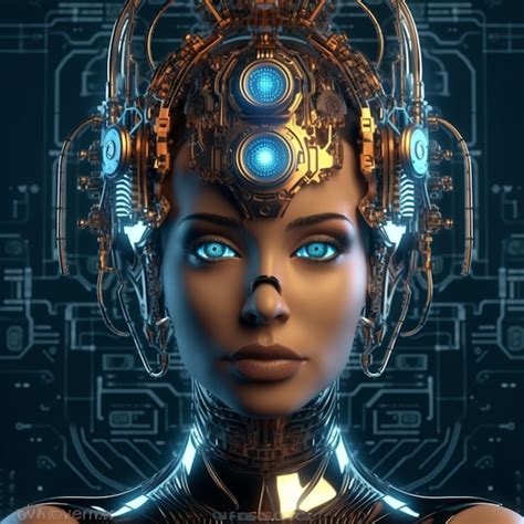 Premium AI Image Beautiful Futuristic Robotic Woman Head With Gold