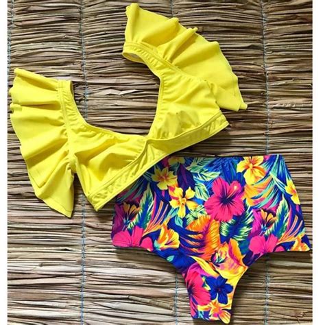 MAILLOT DE BAIN Volants Taille Haute Bikini Maillots De Bain Femmes Maillot De Bain Push Up