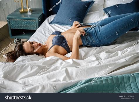 Beautiful Sexy Brunette Girl Jeans Lingerie Stock Photo 1292594890 Shutterstock