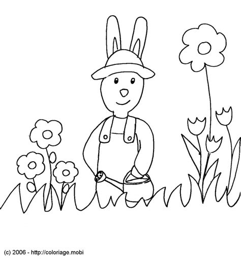 Coloriage Lapin jardin dessin gratuit à imprimer