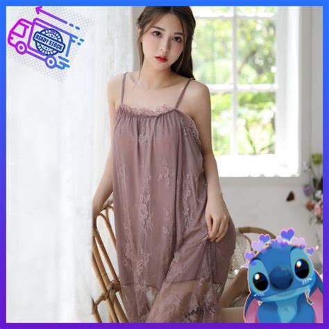 Ready Stock Available Malaysia Polyester Transparent Lingerie Nightgown With G String Khaki