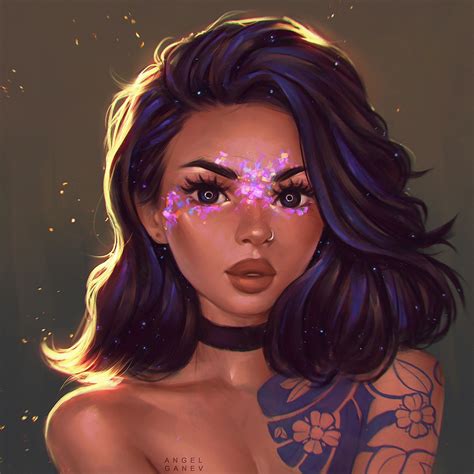 Brunette Face Tattoo Eyes