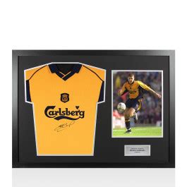 PRE FRAMED Steven Gerrard Signed Liverpool Shirt 2000 2001 Away