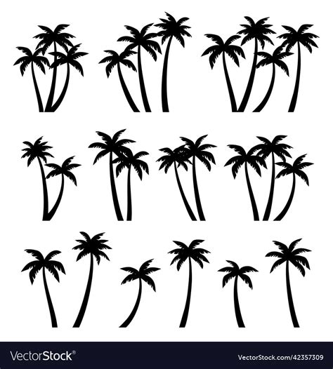 Palm Trees Silhouettes Set Isolated Royalty Free Vector