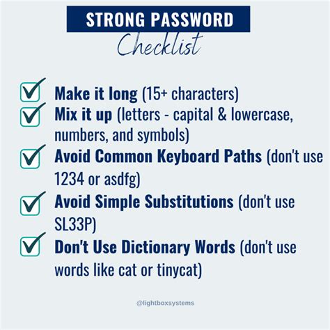 strong password checklist lightbox systems