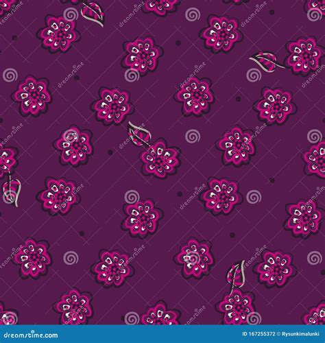 Simple Purple Flowers Seamless Vector Pattern