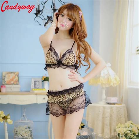 Sexy Black Lace Leopard Lingerie Set Bra Underpants Halter Design Bikinis Female G Strings