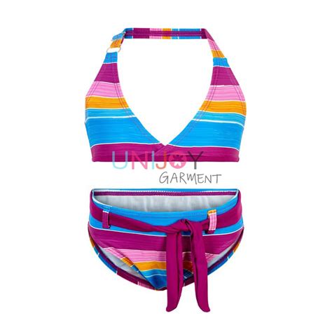 Custom Bulk Bikini Production For Stripes Girls Halter Swimwear