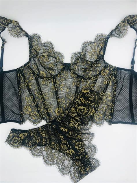 Black And Gold Lace Lingerie Bra In Black And Gold Chantilly Lace