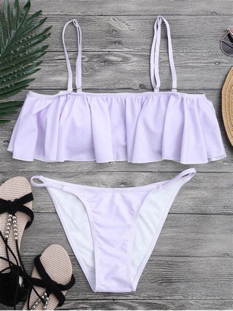 17 OFF 2019 Flutter Off The Shoulder Bikini Set In PURPLE ZAFUL