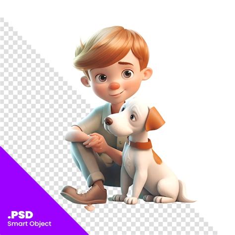 3d Rendering Eines Kleinen Jungen Mit Einem Hund Auf Weißem Hintergrund Psd Vorlage Premium