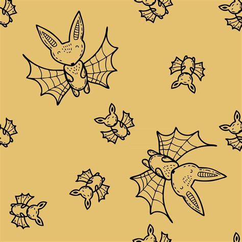 Cartoon Style Halloween Seamless Pattern Of Big And Small Bat Doodles