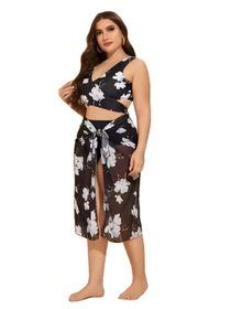 Women S Plus Size 3 Piece High Waisted Bikini Swimsuit With Cover Up Sarong Shop Today Get It