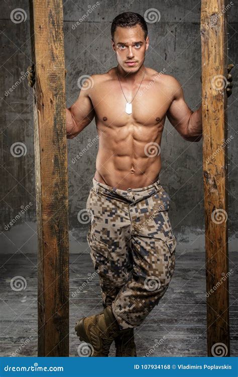 Awesome Army Man With Naked Torso Stock Photo Image Of Model Naked