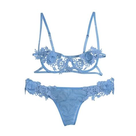 SOUTIEN GORGE Lingerie sexy dentelle tentation rose sous vêtements avec anneau en acier string