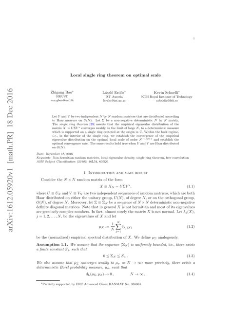 Pdf Local Single Ring Theorem On Optimal Scale
