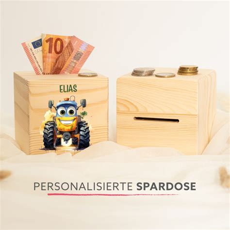 Holz Spardose Personalisiert Traktor Geschenkefabrikshop