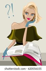 Beautiful Blonde Girl Reading Book Stock Vector Royalty Free 620556155 Shutterstock