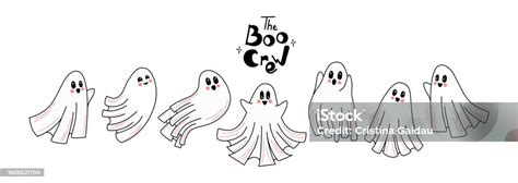 Halloween Cute Cartoon Ghosts Set Vector Illustration Stock