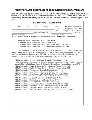 Sc St Caste Certificate Proforma Doc Fill And Sign Printable Template