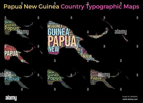Papua New Guinea Set Of Typography Style Country Illustrations Papua
