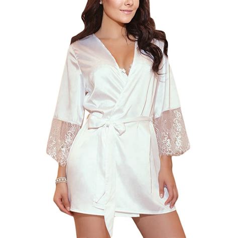 BYHONG Women S Underwear Women Sexy Silk Kimono Satin Dressing Gown Bath Robe Lace Lingerie