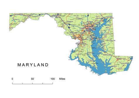 Free Printable Labeled Maryland Map With State, Capital & Cities