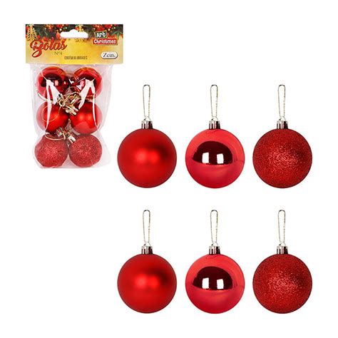 Enfeite Bola Arvore De Natal Vermelha 4cm 6Un Shop Macrozao