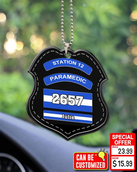 Customized Blue & White Badge - Personalized Acrylic Car Ornament - FangCustom.com