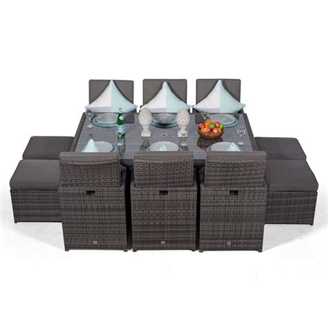 Giardino Rattan 6 Seater Cube Dining Table And Chairs Set With 4 Stools