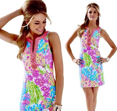 Lilly Pulitzer Beaded Multi Lovers Coral Ryder Shift Dress