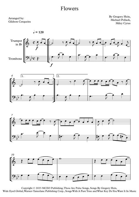 Flowers Arr Gildson Cerqueira Sheet Music Miley Cyrus