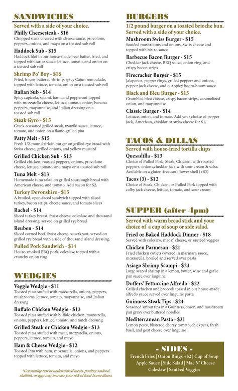 Menu – Duffers' Tavern Dubois