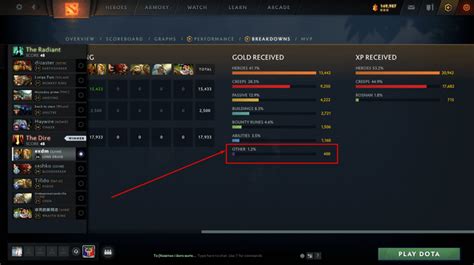 gold  xp shown   match breakdown rdota