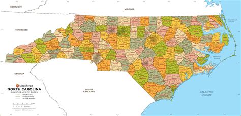 North Carolina Zip Code Map With Counties By Mapsherpa The Map Shop