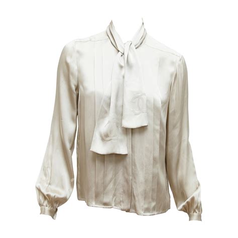 Chanel Grey Silk Pussy Bow Blouse At 1stDibs