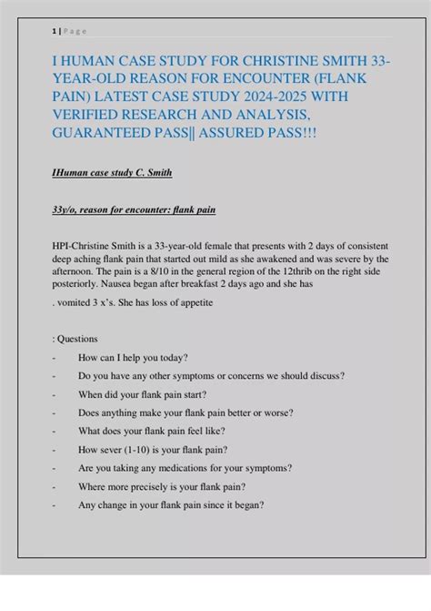 I HUMAN CASE STUDY CHRISTINE SMITH 33YRS OLD FEMALE CC: CONSISTENT DEEP