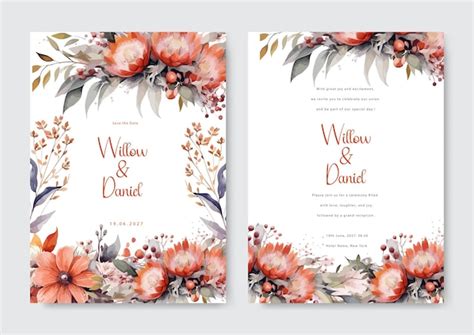 Premium Vector Nude Flower Wedding Invitation Card With Watercolor Floral Decoration And